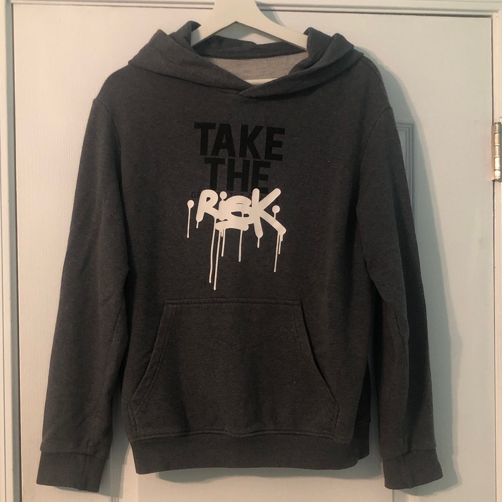 Dark Gray Hoodie with 'Take The Risk' Graphic